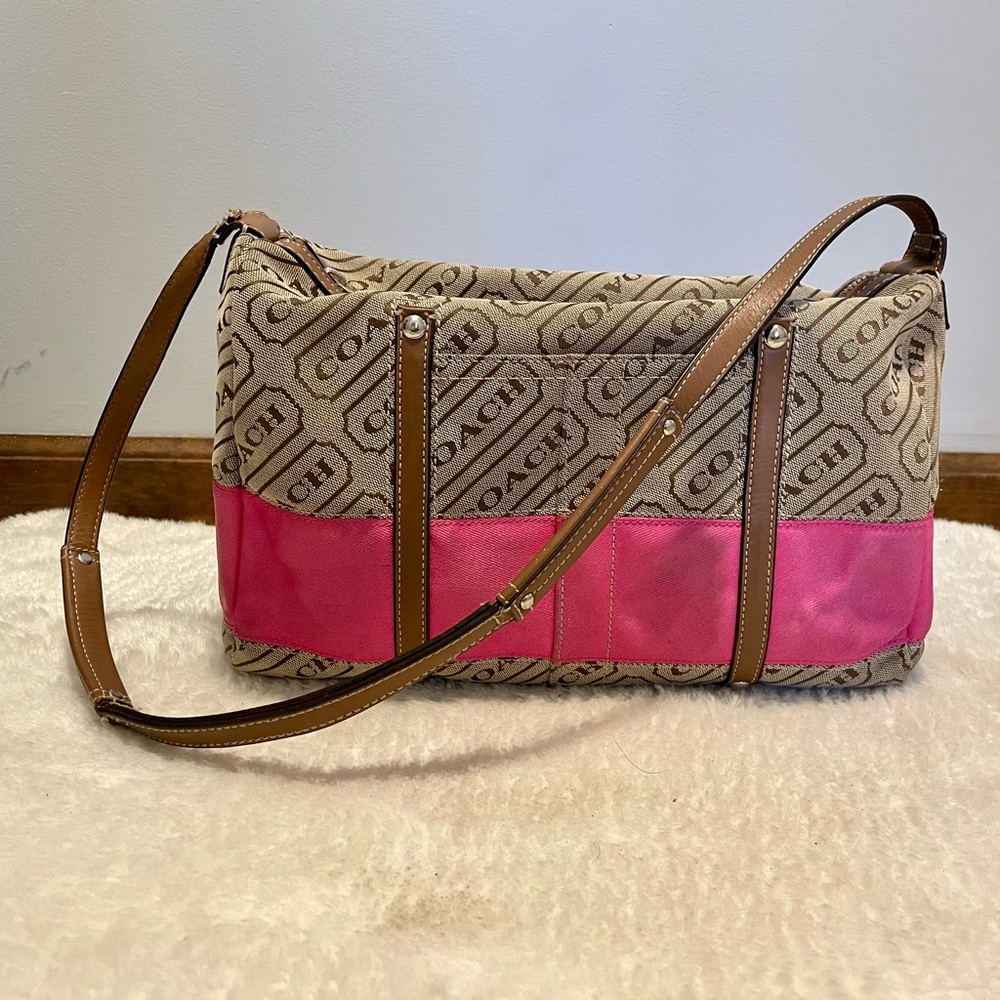 Coach tan and pink handbag